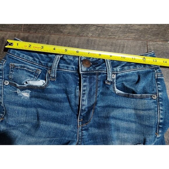 American Eagle Super Stretch X Skinny Denim Jeans Size 2 Long Slight Distressed - Picture 3 of 11